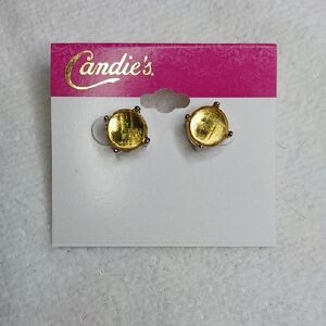 Candie's Radiant Pale Yellow Multifaceted Post Earrings W/ Silver Toned Setting